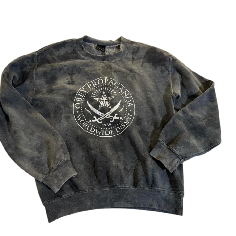 Obey Propaganda Washed‎ Black Graphic Crewneck Size S